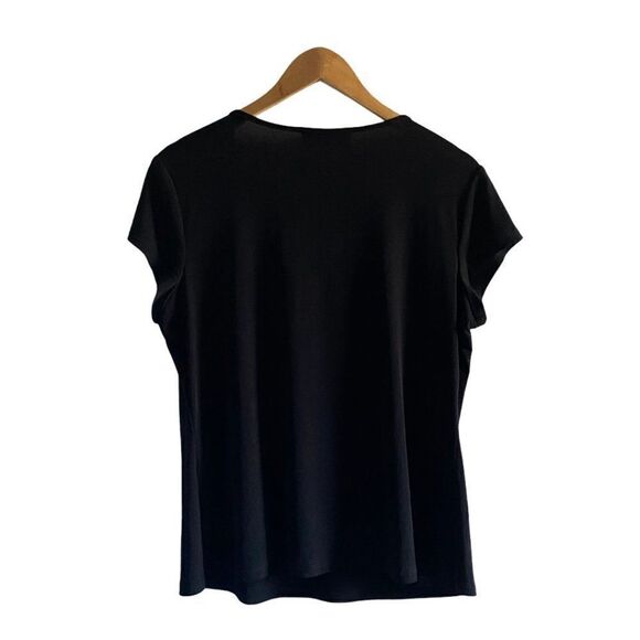 Mandy Evans Women's Black V Neck Ruffle Stretch Blouse US L - Picture 2 of 5